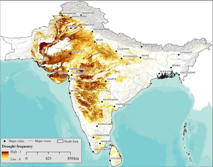 Vulnerability to drought in South Asia. (Source: IWMI)
